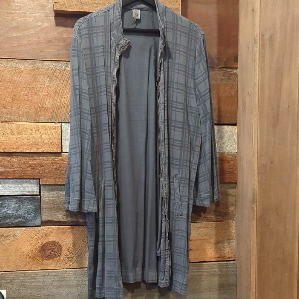 Gray Plaid Women's Shirt Zipper Jacket